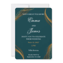 Luxury Teal and Gold Formal Wedding Invitation