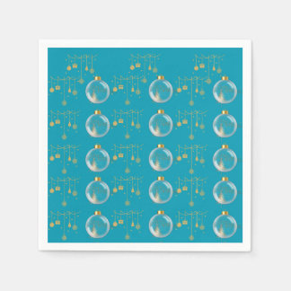 Luxury Teal Blue & Gold Bauble Christmas Napkin