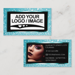 Luxury Teal Blue Sparkle Logo Photo Template Business Card