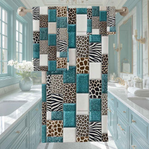 Luxury Teal Glitter African Animal Print Towel Set