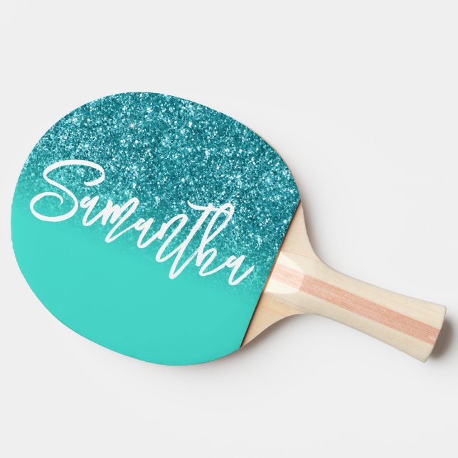 Luxury Teal Glitter Turquoise Ombre Personalize Ping Pong Paddle (Side)
