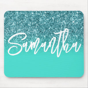 Luxury Teal Glitter Turquoise Ombre Personalized Mouse Pad
