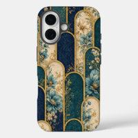 Luxury Teal & Gold Floral Pattern iPhone Case