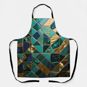 Luxury Teal Gold Geometric Mosaic Pattern Apron
