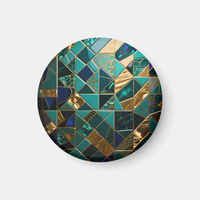 Luxury Teal Gold Geometric Mosaic Pattern Magnet (Front)