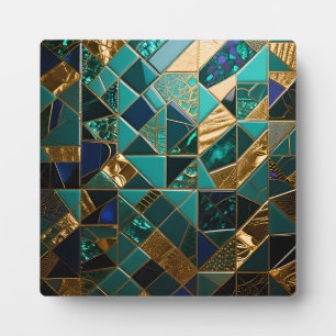 Luxury Teal Gold Geometric Mosaic Pattern Plaque