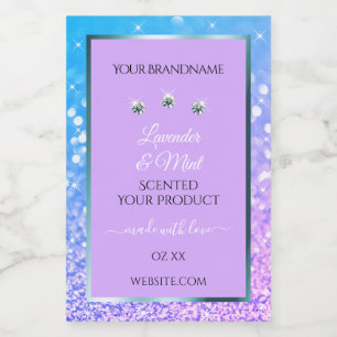 Luxury Teal Purple Glitter Product Labels Diamonds