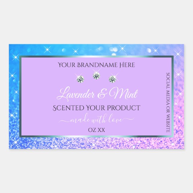 Luxury Teal Purple Glitter Product Labels Diamonds (Front)