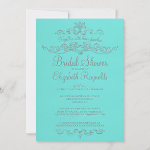 Luxury Teal & Silver Bridal Shower Invitations