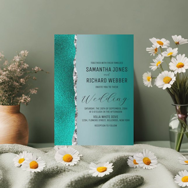 Luxury Teal Turquoise Silver Glitter Wedding Invitation (Creator Uploaded)