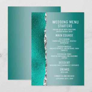 Luxury Teal Turquoise Silver Glitter Wedding Menu