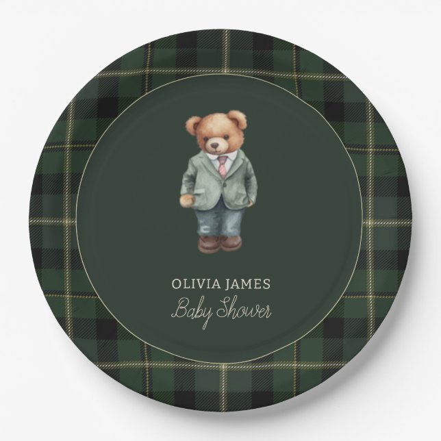 Luxury teddy bear baby shower paper plate (Front)