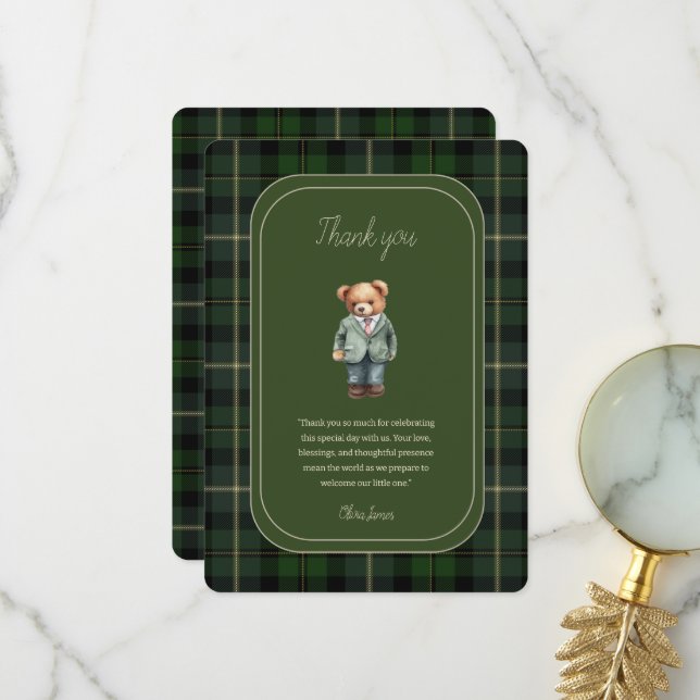 Luxury teddy bear baby shower thank you card (Front/Back In Situ)