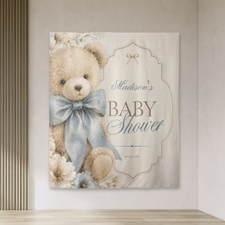Luxury Teddy Bear Blue Bow Baby Shower Tapestry