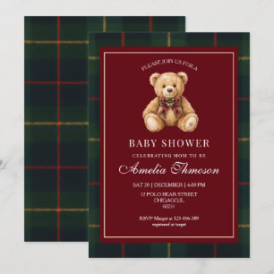 Luxury Teddy Bear Christmas baby shower Invitation