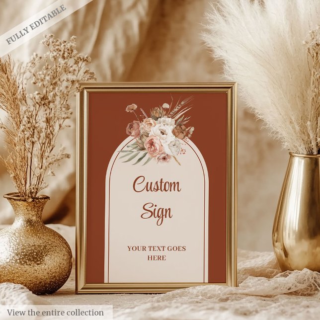 Luxury Terracotta Pampas Sage Boho Arch Custom  Poster (Luxury Terracotta Pampas Sage Boho Arch Custom Sign)