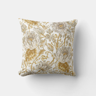 Luxury,The Beauty of Blooming Gold Flowers Patter Throw Pillow