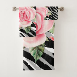 Luxury Tiger Rose Trendy Line Bath Towel Set