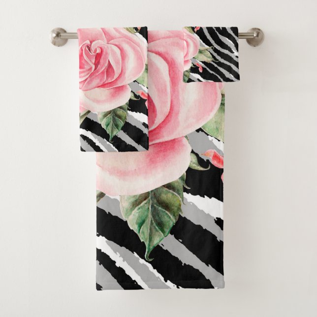 Luxury Tiger Rose Trendy Line Bath Towel Set (Insitu)
