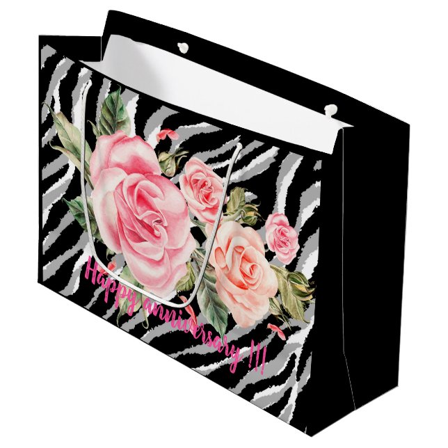 Luxury Tiger Rose Trendy Line Large Gift Bag (Front Angled)