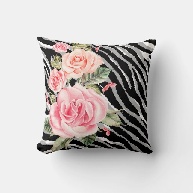 Luxury Tiger Rose Trendy Line Throw Pillow (Front)