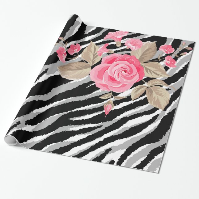 Luxury Tiger Rose Trendy Line Wrapping Paper (Unrolled)