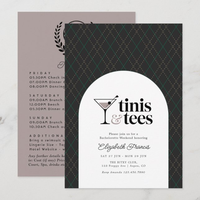Luxury Tinis & Tees Golf Bachelorette Weekend Invitation (Front/Back)