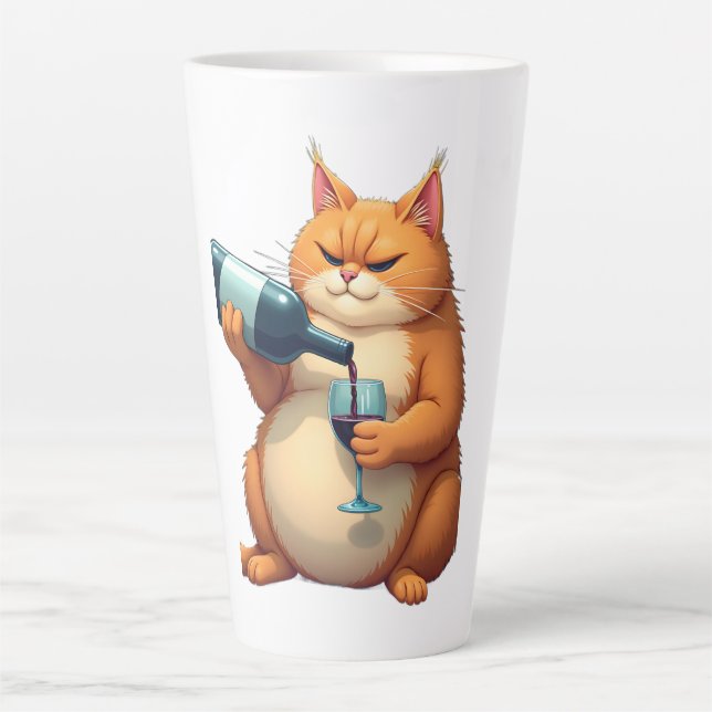 Luxury Tipsy Cat Modern Art Illustration Latte Mug (Front)