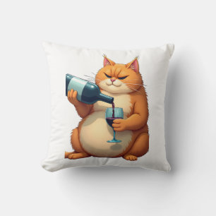Luxury Tipsy Cat Modern Art Illustration Throw Pillow