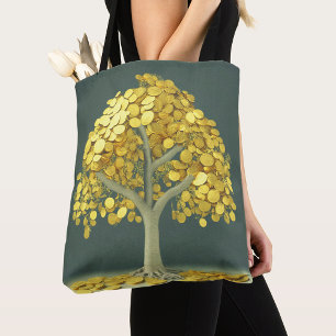 Luxury Tote Bag Stylized Money Tree with Gold Coin