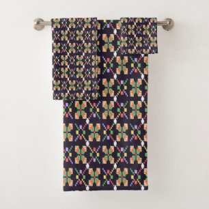 Luxury Traditional Songket Pixel Embroidery Motif  Bath Towel Set