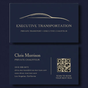 Luxury Transport Car QR Code Blue & Gold Business Card