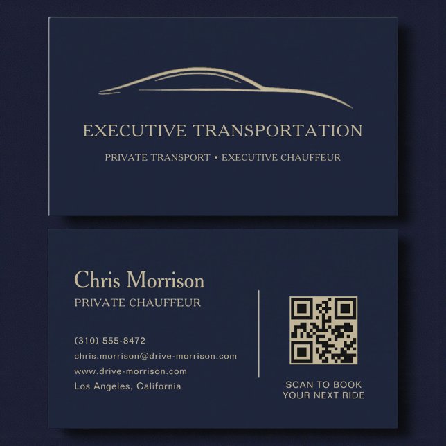 Luxury Transport Car QR Code Blue & Gold Business Card (Creator Uploaded)
