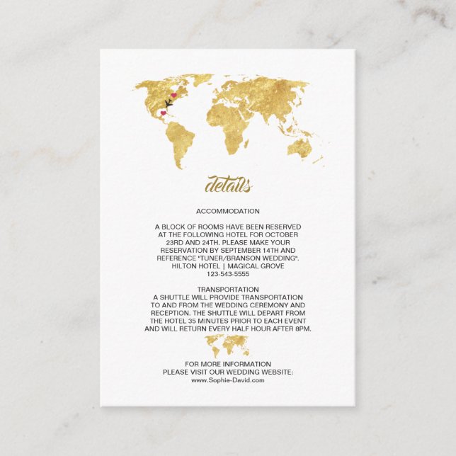 Luxury Travel World Map Wedding Details Enclosure Card (Front)