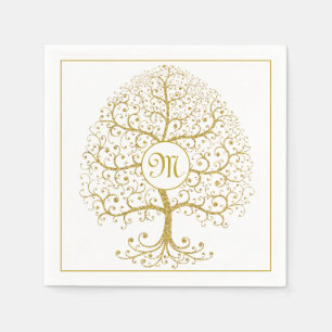 Luxury Tree of Life Gold Monogram Modern Napkin