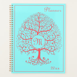 Luxury Tree of Life Monogram Retro Pink Pastel Planner