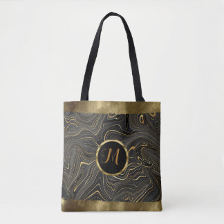 Luxury Trendy Black and Gold Faux Agate  Tote Bag
