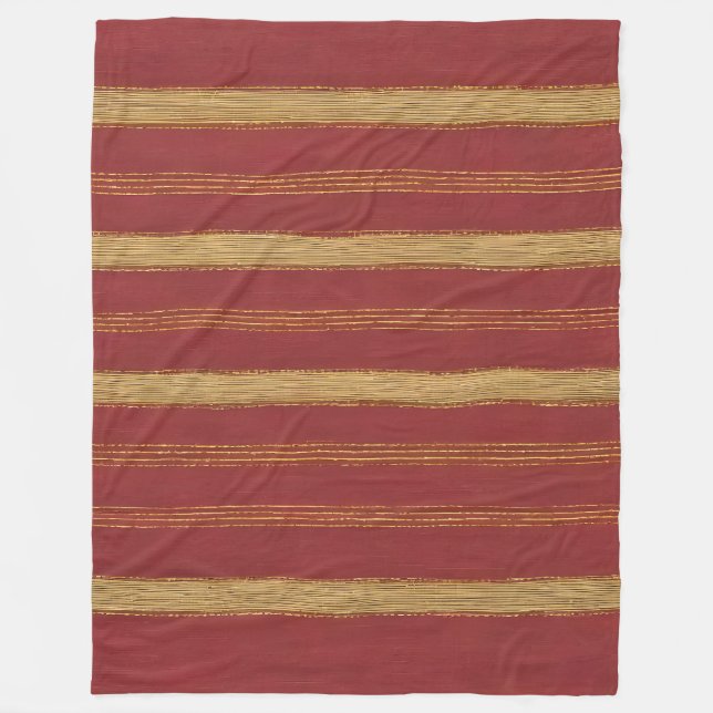 Luxury Trendy Burgundy Gold Linen Collection Fleece Blanket (Front)