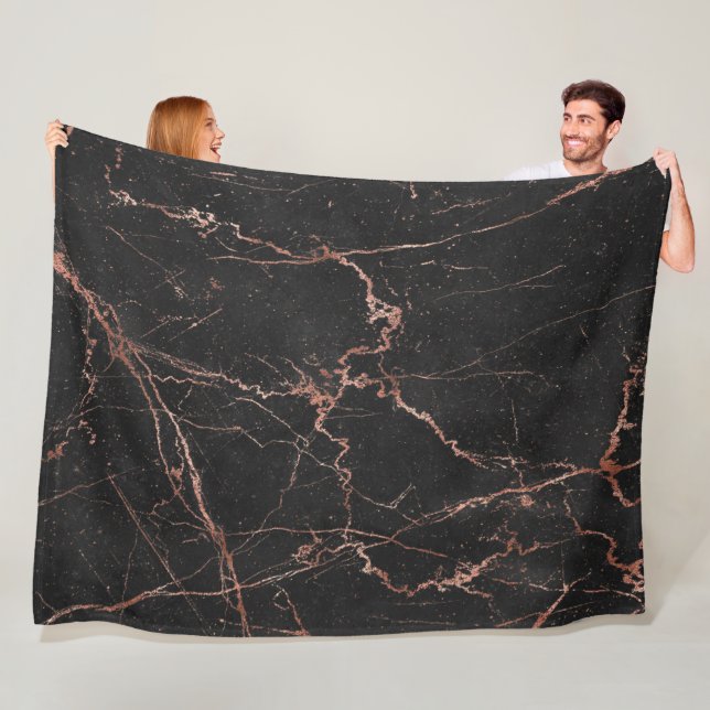 Luxury Trendy Marble Pink Black Fleece Blanket (In Situ)