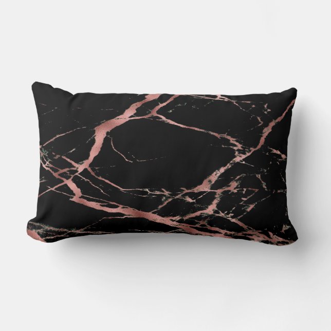Luxury Trendy Pink Black Marble Cotton Lumbar Pillow (Front)