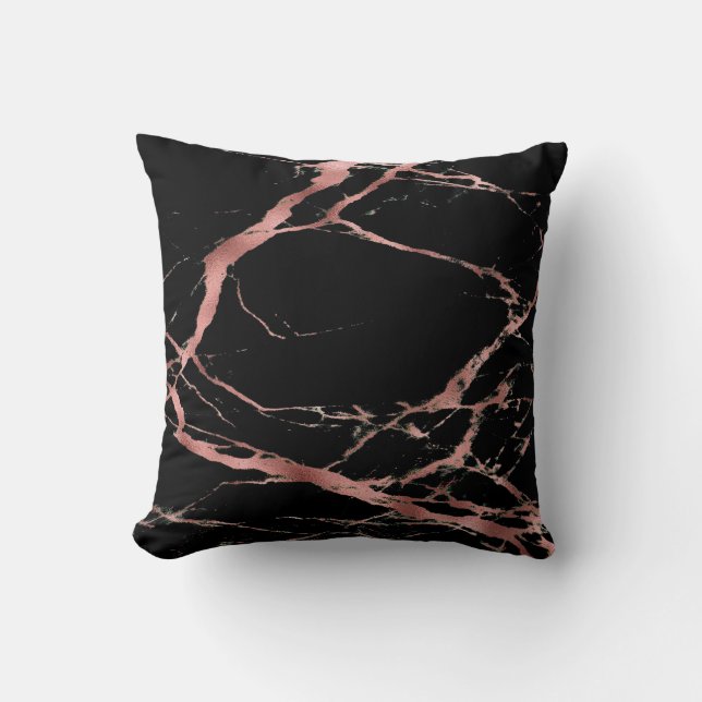 Luxury Trendy Pink Black Marble Cotton Throw Pillow (Front)