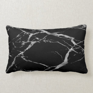 Luxury Trendy Silver Black Marble Cotton Lumbar Pillow