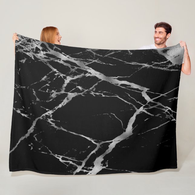 Luxury Trendy Silver Black Marble Fleece Blanket (In Situ)