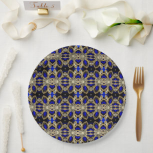 Luxury Trendy Stylish Gold Turquoise Cobalt Blue  Paper Plate