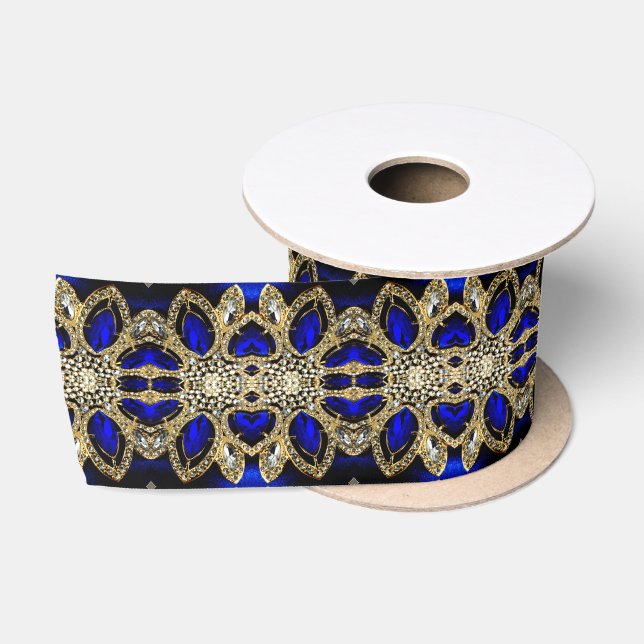Luxury Trendy Stylish Gold Turquoise Cobalt Blue  Satin Ribbon (Spool)