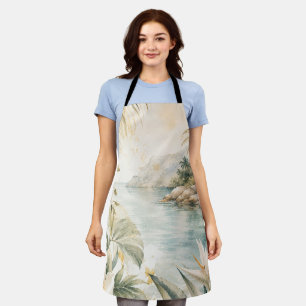 Luxury Tropical Coastal Watercolor Wall Art Apron
