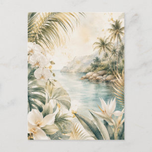 Luxury Tropical Coastal Watercolor Wall Art Postcard