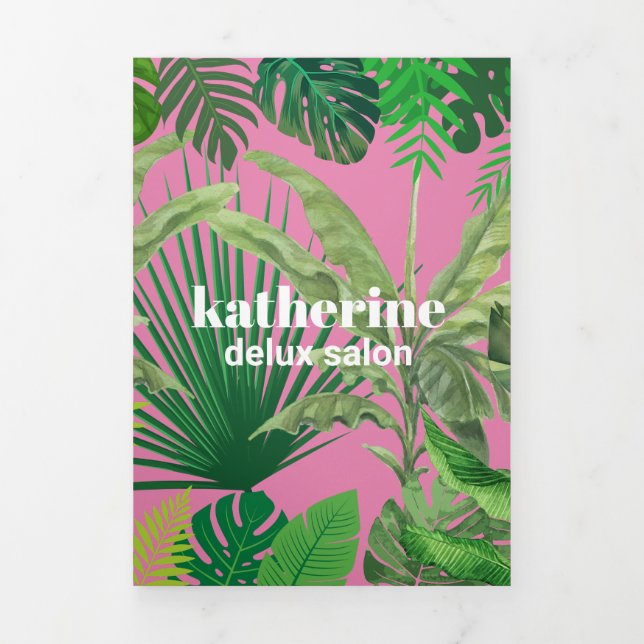 Luxury Tropical Modern Boutique & Salon Pink Tri-Fold Card (Cover)