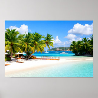 Luxury tropical resort beach poster