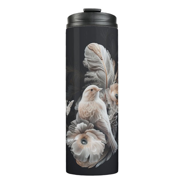 Luxury Tumbler with Bird, Flowers, Feathers 1 (Front)